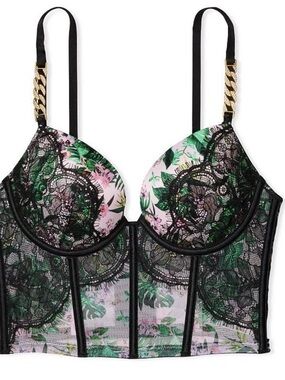Victoria’s Secret Orchid Paradise Lace Longline Bustier with Gold Chain Straps